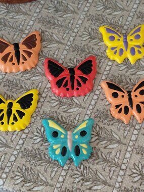 Vintage Retro Butterfly Chalkware Refrigerator Magnets, Lot of 6